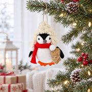 Penguin Holding Burlap Gift Felt Fabric Christmas Ornament