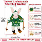 Skiing White Bunny Felt Fabric Christmas Ornament