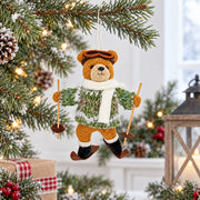 Skiing Brown Bear Felt Fabric Christmas Ornament