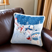 Set of 2 Snowmen Enjoying Winter Sport Parade Christmas Throw Cushion Pillow Covers