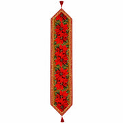 Poinsettia Flowers Christmas Tablecloth Holiday Runner 75 Inches