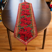 Poinsettia Flowers Christmas Tablecloth Holiday Runner 75 Inches