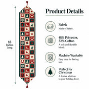 Reindeer Square Patterns Christmas Tablecloth Holiday Runner 75 Inches