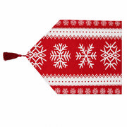 Snowflakes on Red Pattern Christmas Tablecloth Holiday Runner 76.5 Inches