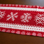Snowflakes on Red Pattern Christmas Tablecloth Holiday Runner 76.5 Inches