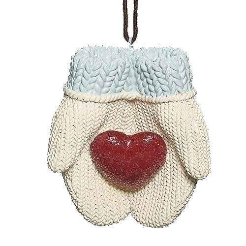 Christmas Mittens with Heart Ornament