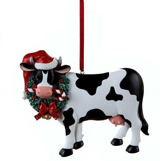 Resin Christmas Cow Ornament -