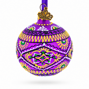 Purple Geometric Ukrainian Glass Ball Christmas Ornament 2.4 Inches