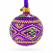 Purple Geometric Ukrainian Glass Ball Christmas Ornament 2.4 Inches