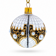 Mother Of Pearl on Gold Filigree Glass Ball Christmas Ornament 2.4 Inches