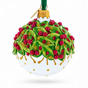 Red Pearls and Poinsettia Flowers on Glossy White Glass Ball Christmas Ornament 2.4 Inches