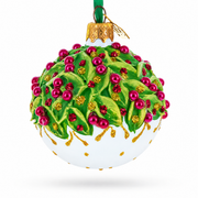 Red Pearls and Poinsettia Flowers on Glossy White Glass Ball Christmas Ornament 2.4 Inches