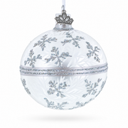 White Winter Glitter Snowflake Design Glass Ball Christmas Ornament 3.25 Inches