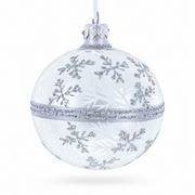 White Winter Glitter Snowflake Design Glass Ball Christmas Ornament 3.25 Inches