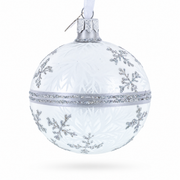 White Winter Glitter Snowflake Design Glass Ball Christmas Ornament 3.25 Inches