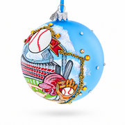 Baseball Stadium Scene Glass Ball Christmas Ornament 4 Inches