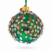 Copper Glitter Branches and Pearl Berry Accents on Green Glass Ball Christmas Ornament