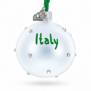 Italian Flag with Crystal Accents on Frosted White Glass Ball Christmas Ornament