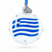 Greek Flag with Crystal Accents Glass Ball Christmas Ornament