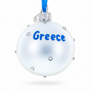 Greek Flag with Crystal Accents Glass Ball Christmas Ornament