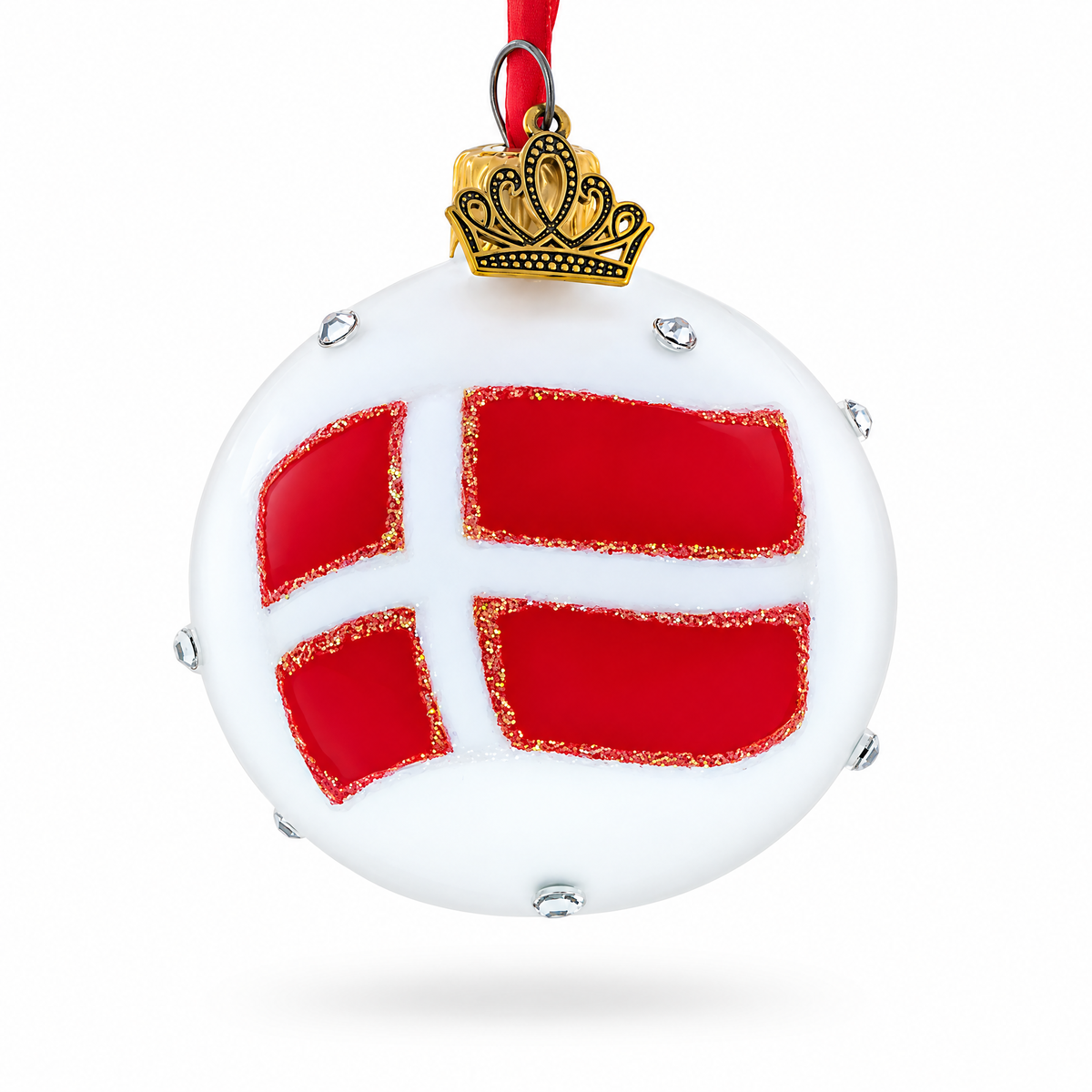 Danish Flag with Crystal Accents Glass Ball Christmas Ornament