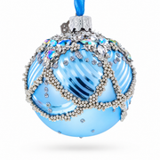 Silver Beaded Lattice with Iridescent Jewels Glass Ball Christmas Ornament