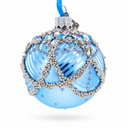 Silver Beaded Lattice with Iridescent Jewels Glass Ball Christmas Ornament