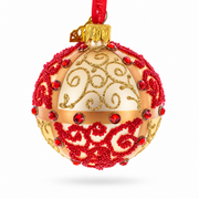 Jeweled Gold & Red Swirl Glass Ball Christmas Ornament