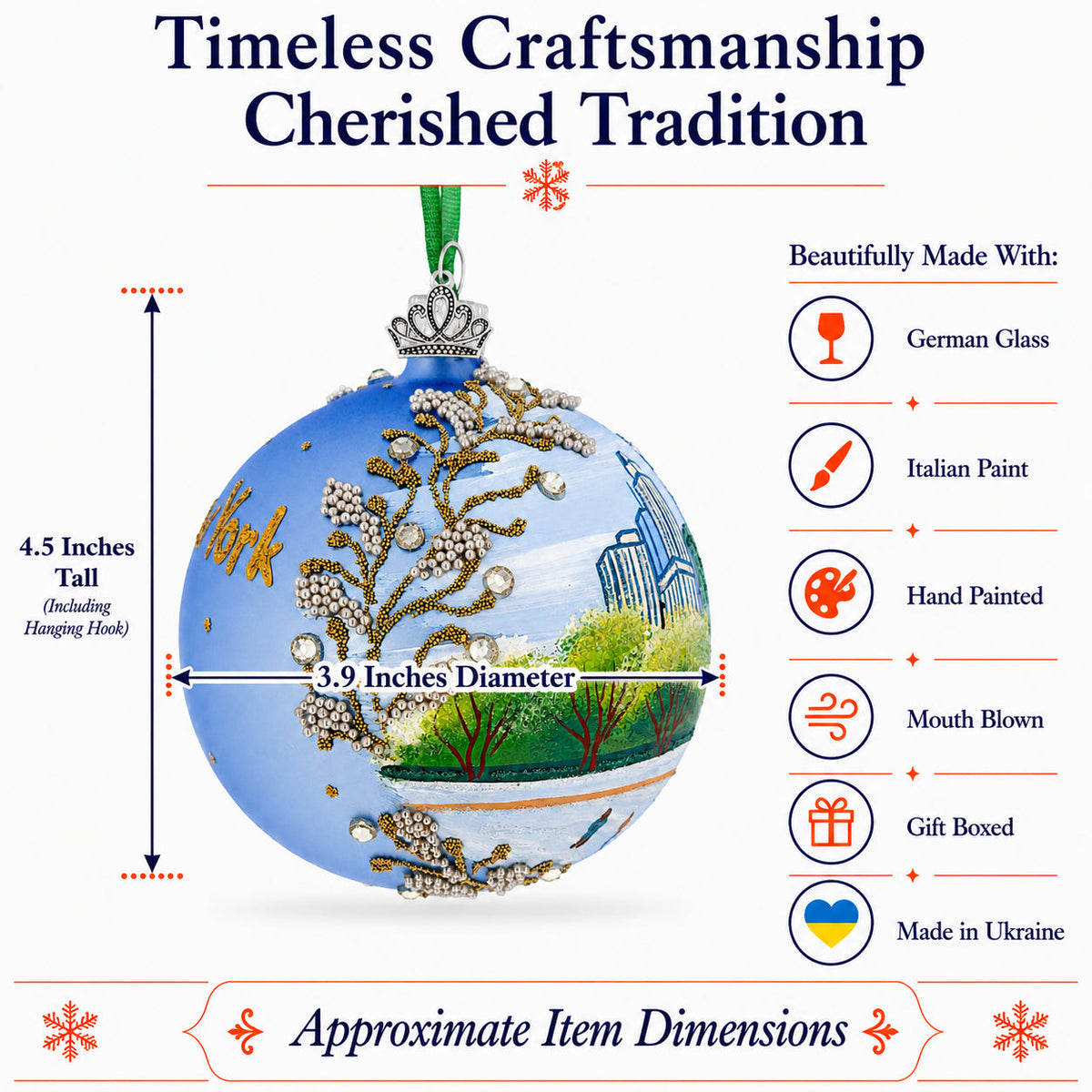 Central Park, New York City Glass Christmas Ornament