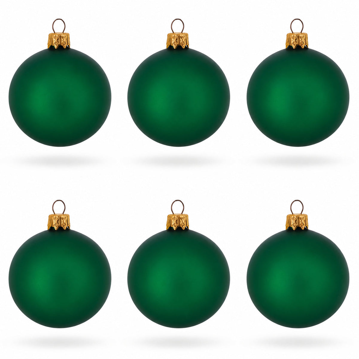 Set of 6 Matte Green Glass Ball Christmas Ornaments 2.4 Inches
