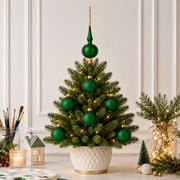 Set of 6 Matte Green Glass Ball Christmas Ornaments 2.4 Inches