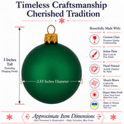 Set of 6 Matte Green Glass Ball Christmas Ornaments 2.4 Inches