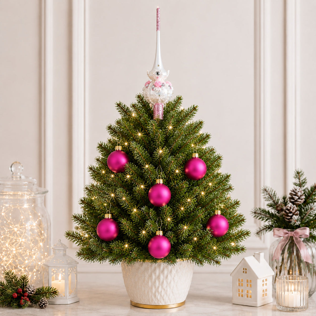Set of 6 Matte Pink Glass Ball Christmas Ornaments 2.4 Inches