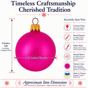 Set of 6 Matte Pink Glass Ball Christmas Ornaments 2.4 Inches