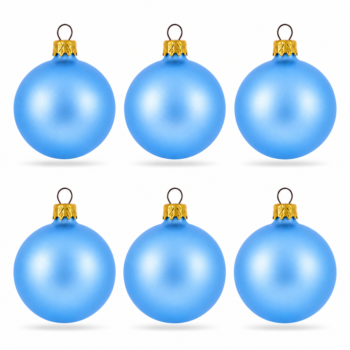 Set of 6 Light Matte Blue Glass Ball Christmas Ornaments 2.4 Inches