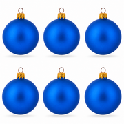 Set of 6 Matte Blue Glass Ball Christmas Ornaments 2.4 Inches