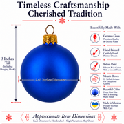 Set of 6 Matte Blue Glass Ball Christmas Ornaments 2.4 Inches