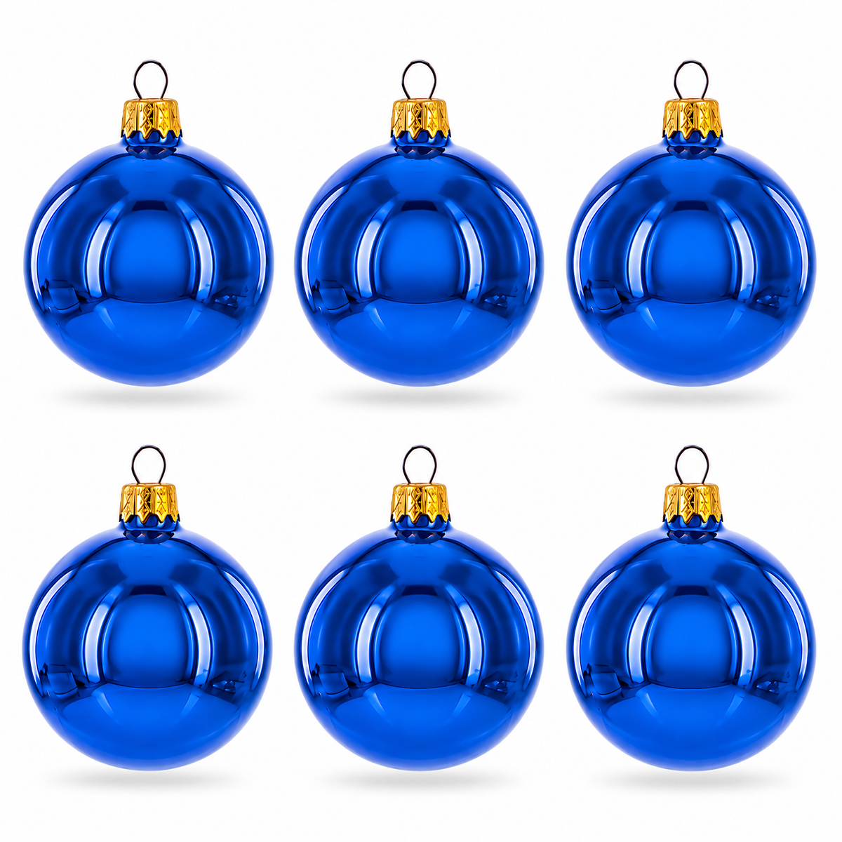 Set of 6 Glossy Blue Glass Ball Christmas Ornaments 2.4 Inches