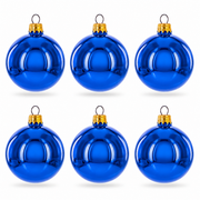 Set of 6 Glossy Blue Glass Ball Christmas Ornaments 2.4 Inches