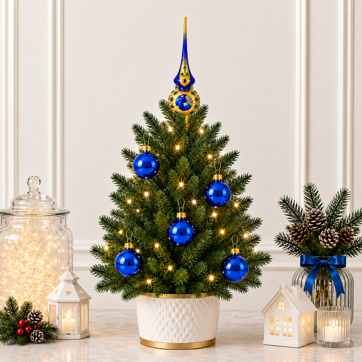 Set of 6 Glossy Blue Glass Ball Christmas Ornaments 2.4 Inches