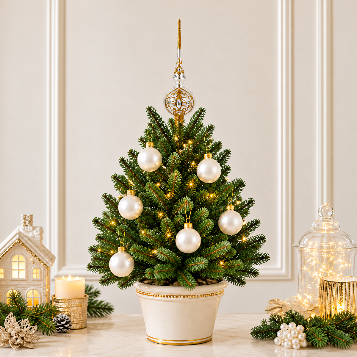 Set of 6 Matte Golden Beige Glass Ball Christmas Ornaments 2.4 Inches