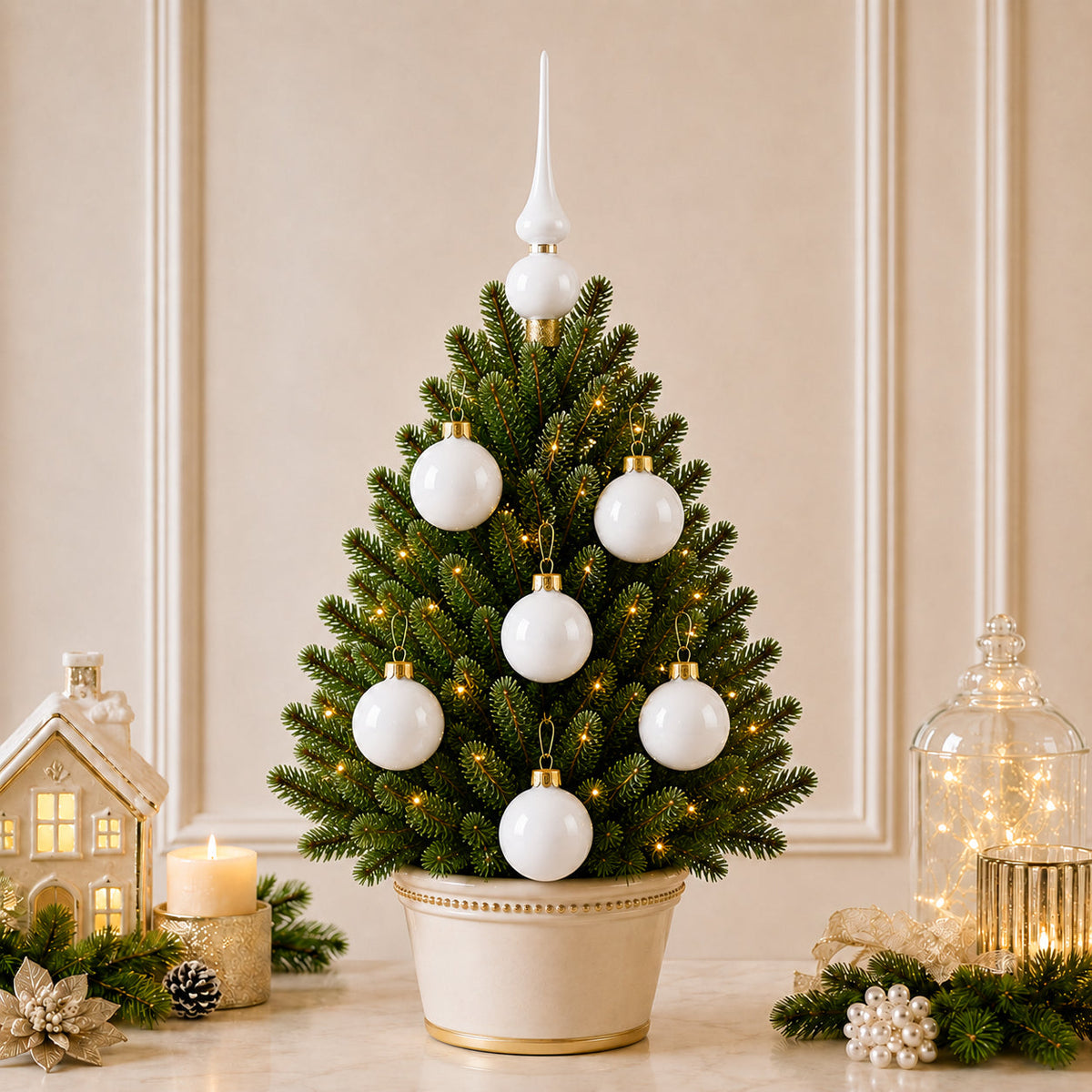 Set of 6 Glossy White Glass Ball Christmas Ornaments 2.4 Inches