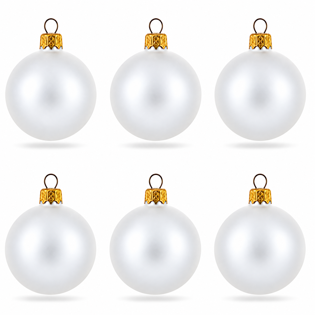 Set of 6 Matte White Glass Ball Christmas Ornaments 2.4 Inches