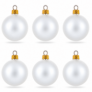 Set of 6 Matte White Glass Ball Christmas Ornaments 2.4 Inches
