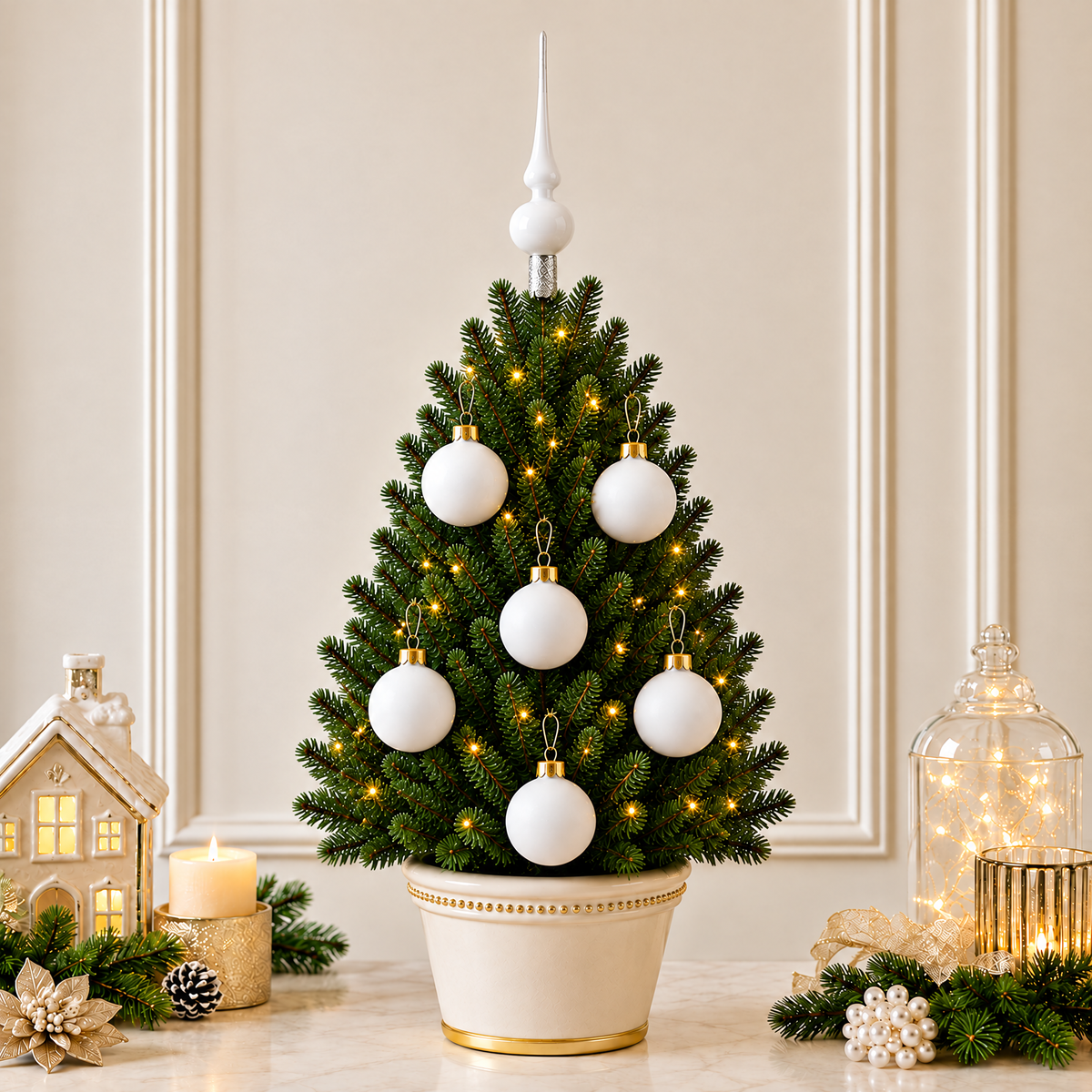 Set of 6 Matte White Glass Ball Christmas Ornaments 2.4 Inches