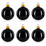 Set of 6 Glossy Black Glass Ball Christmas Ornaments 2.4 Inches