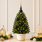 Set of 6 Glossy Black Glass Ball Christmas Ornaments 2.4 Inches