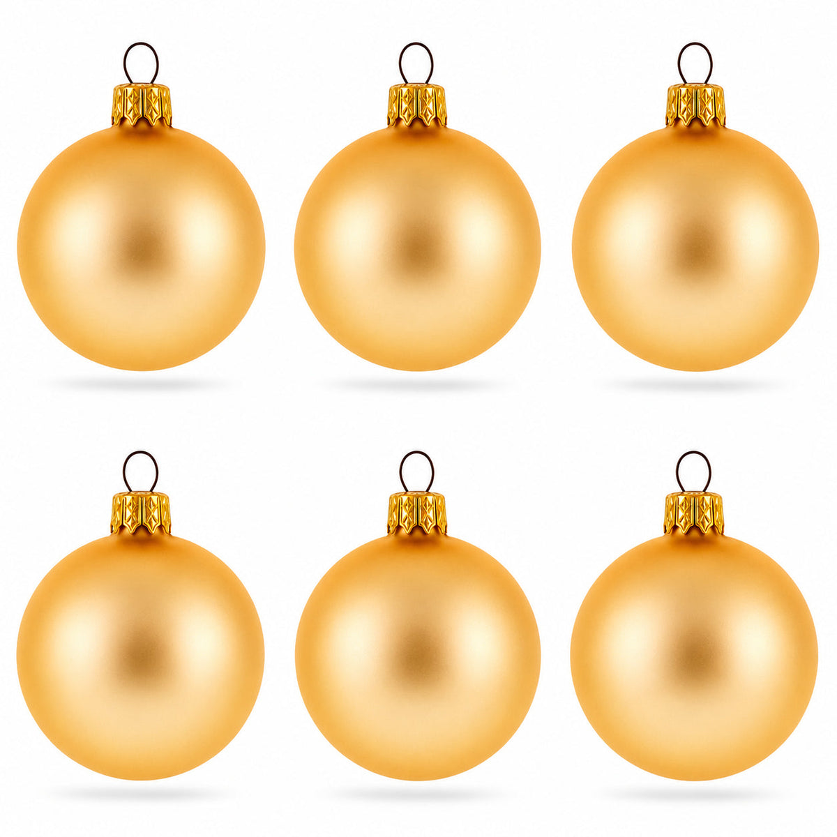 Set of 6 Matte Gold Glass Ball Christmas Ornaments 2.4 Inches