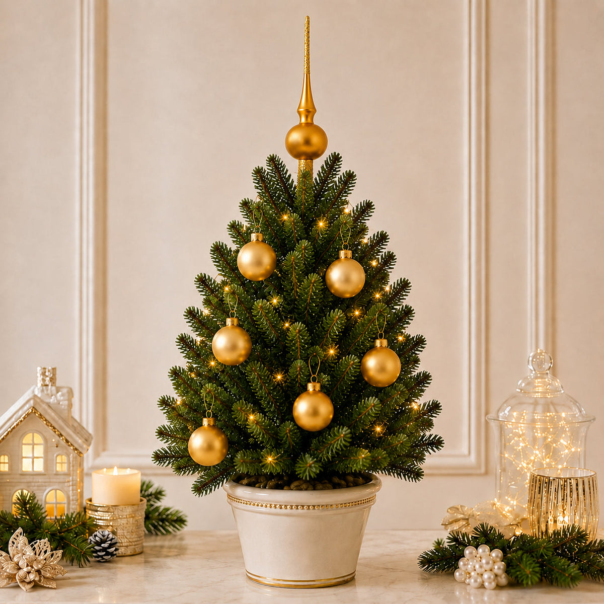 Set of 6 Matte Gold Glass Ball Christmas Ornaments 2.4 Inches