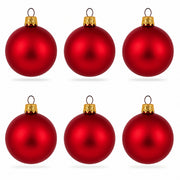 Set of 6 Matte Red Glass Ball Christmas Ornaments 2.4 Inches